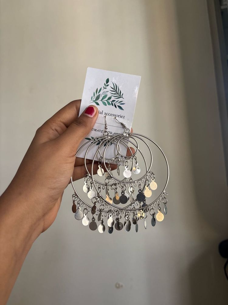 Chunky Hoop Earrings with Dangling Discs