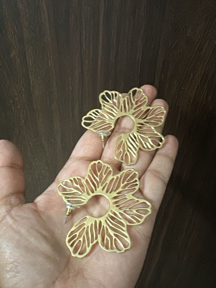 Golden Floral Statement Earrings