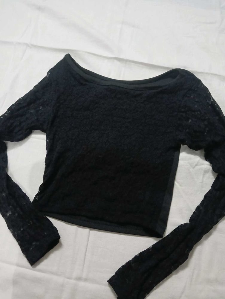 Black Lace Long Sleeve Top