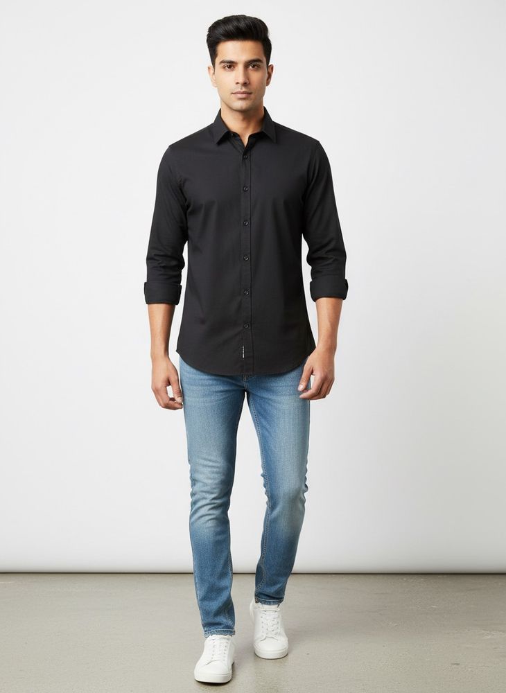 Dark Black Button-Down Shirt