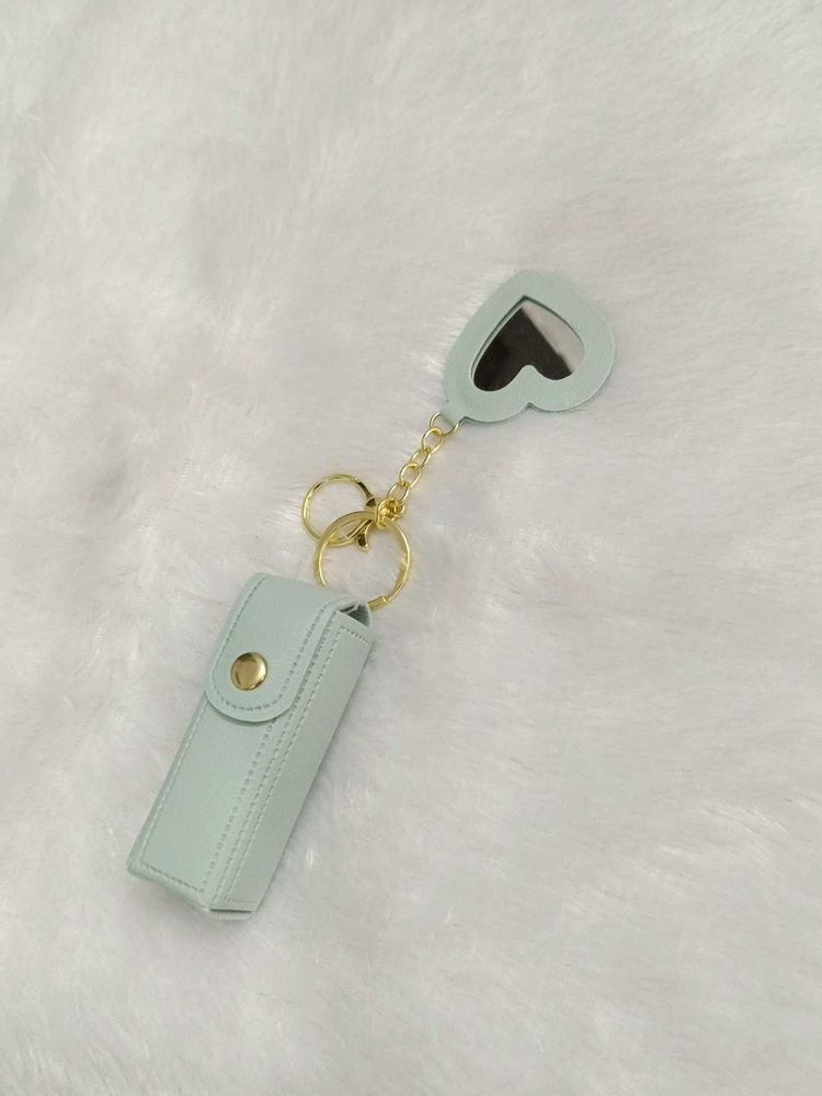 Cute Heart Mirror Lip Balm Holder Keychain