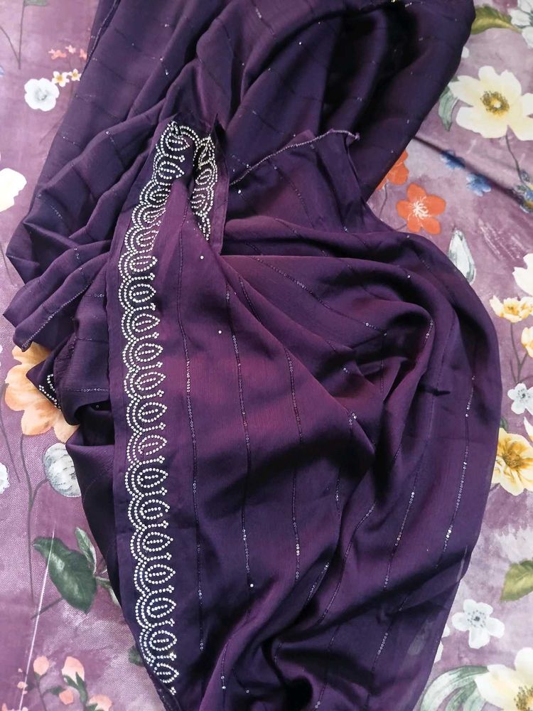 Purple fancy Saree with blouse