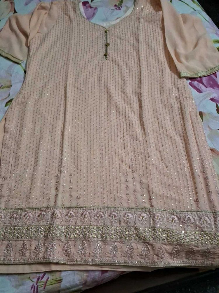 Peach Embroidered Kurta