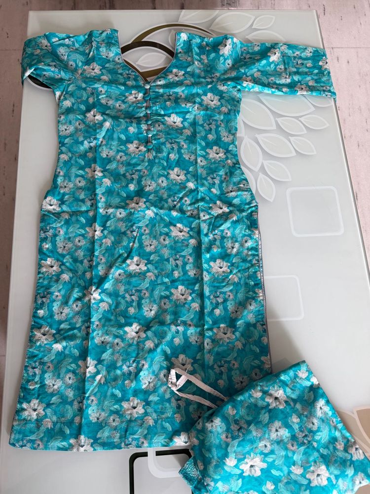 Teal Floral Kurta Set
