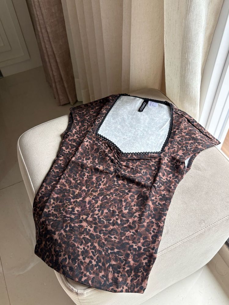 H&amp;M Leopard Print Square Neck Top