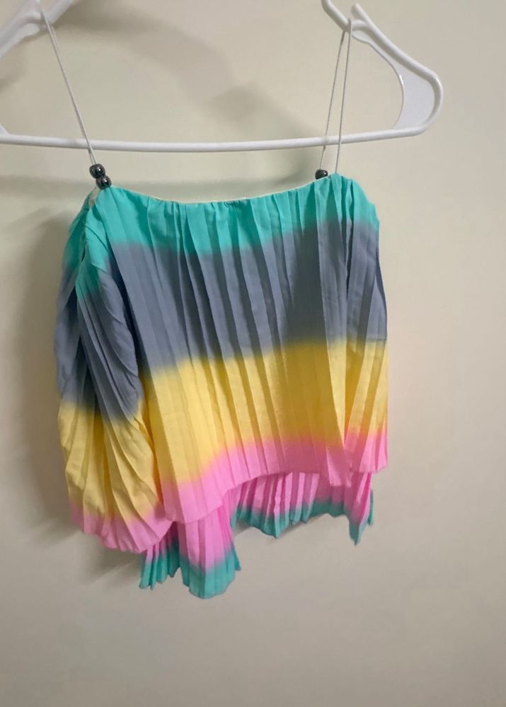 Pleated Tie-Dye Spaghetti Strap Top