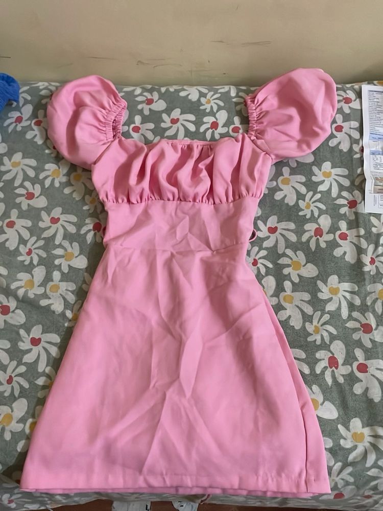 Cute Pink Puff Sleeve Dress