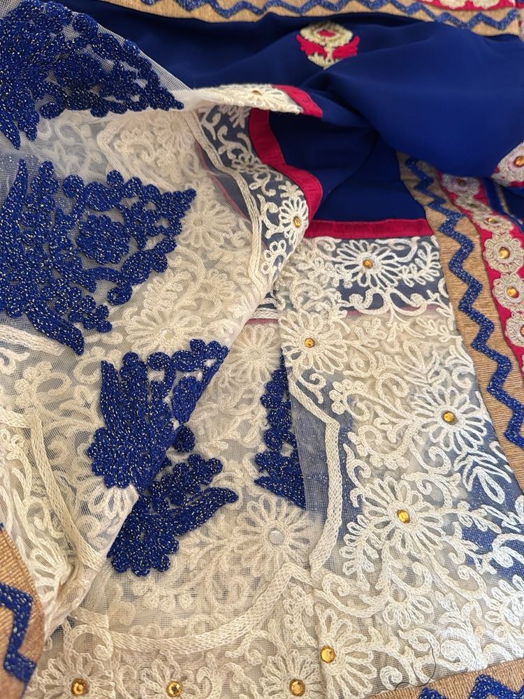 Elegant Blue &amp; White Saree