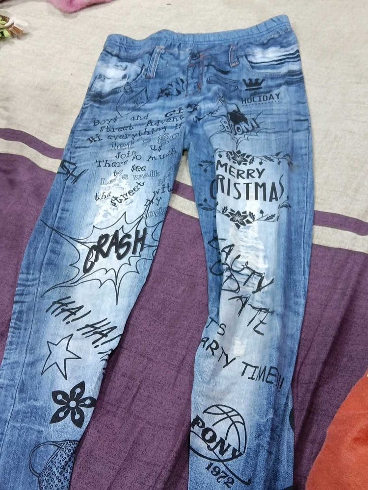 Graphic Print Denim Jeans