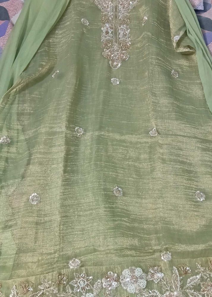 Elegant Light Green Embellished Kurta Set