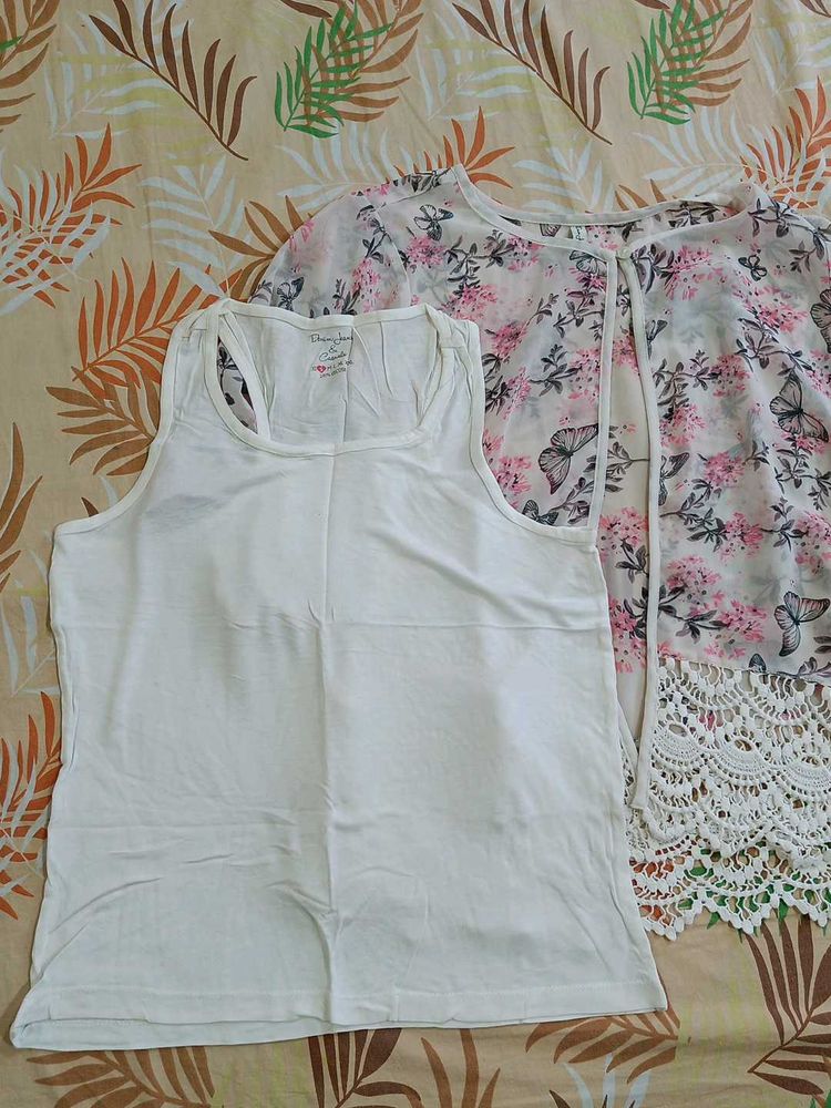 White Tank Top with Floral Kimono