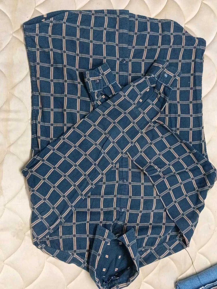 Men's Blue Plaid Long Sleeve Shirt