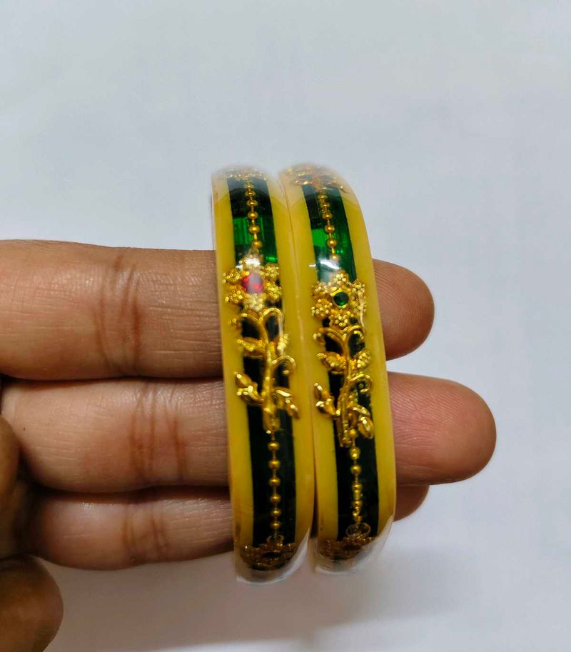 Elegant Bangles with Green Accent