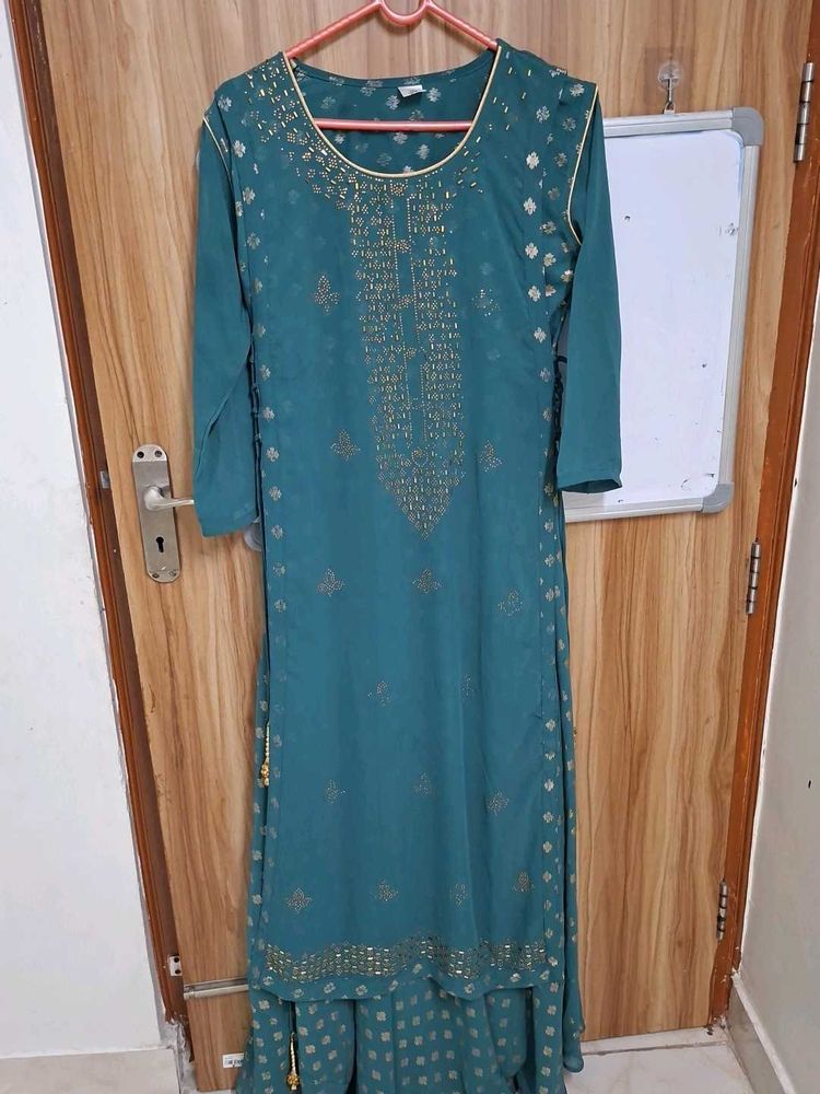 Elegant Teal Kurta Set with Gold Print