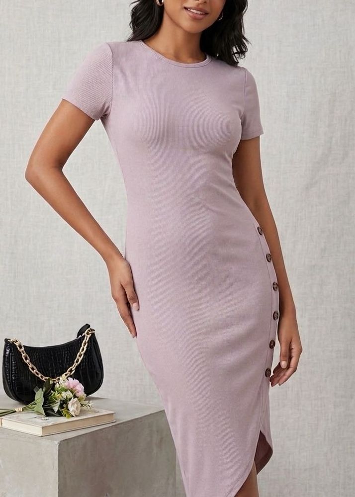 Button-Detail Midi Dress