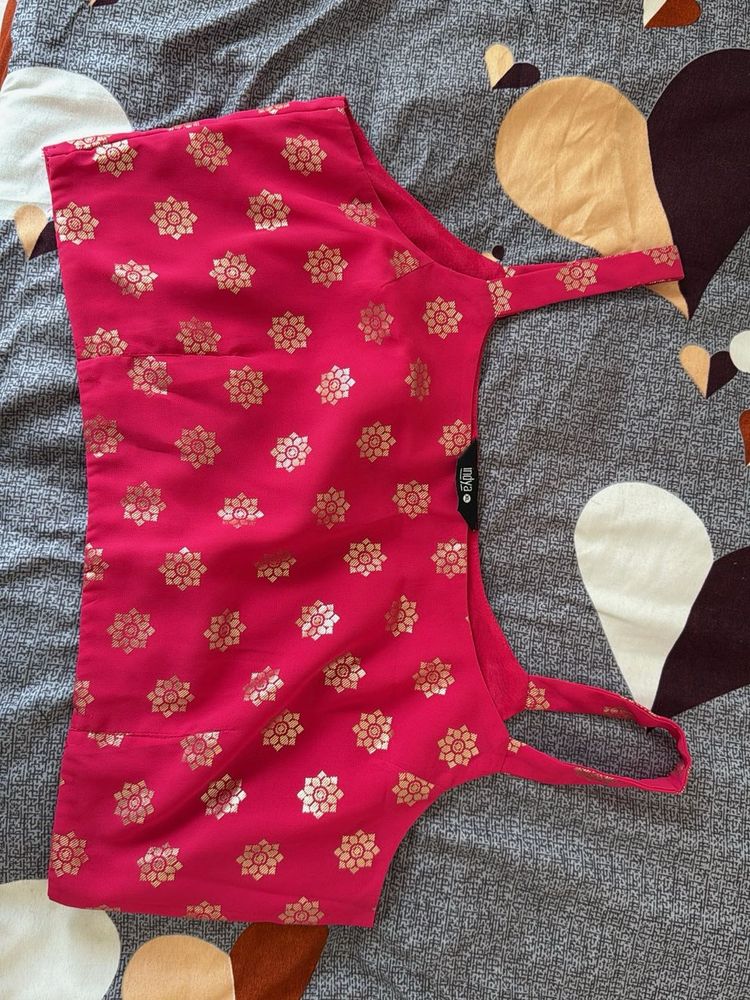 Vibrant Pink Blouse with Gold Print