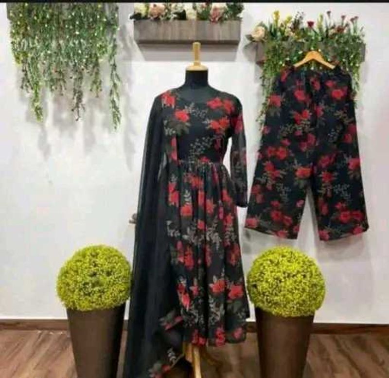 Floral Print Anarkali Suit Set