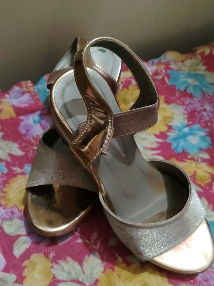 Sparkling Rose Gold Wedge Sandals