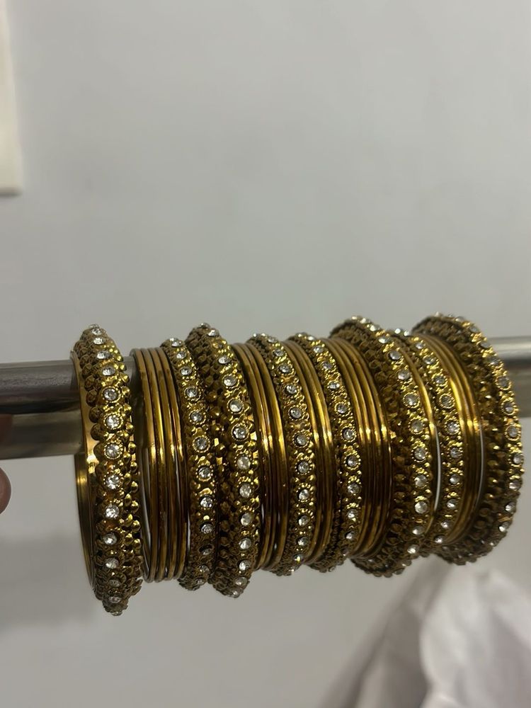 Stunning Golden Bangles with Crystal Embellishment