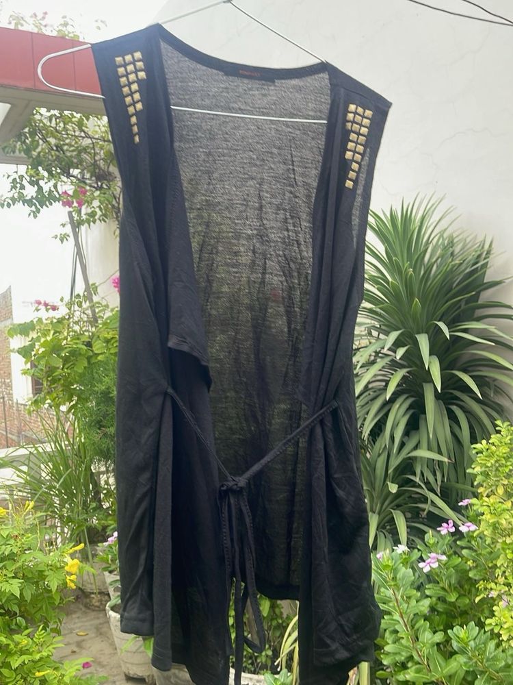 Black Studded Sleeveless Cardigan