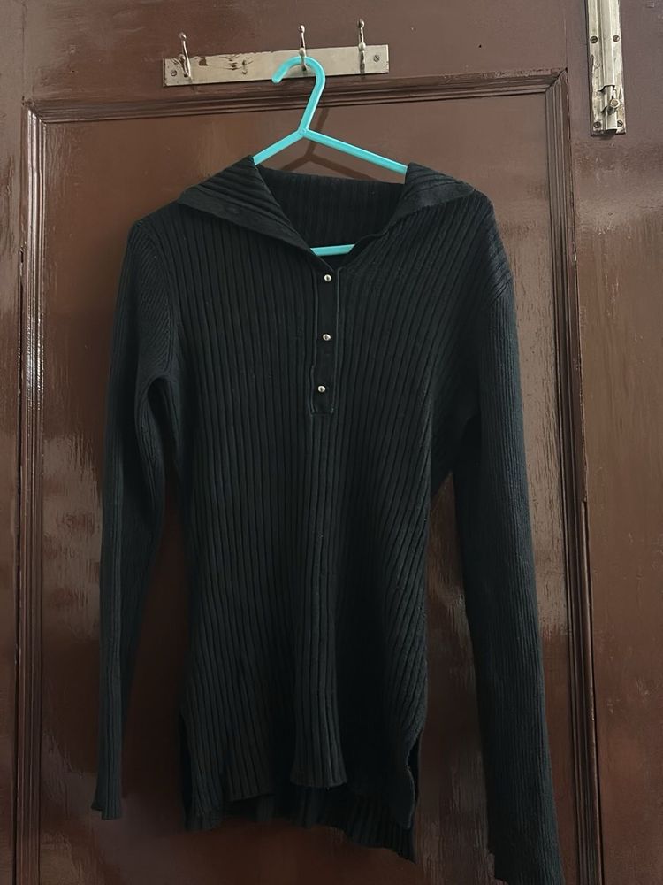 Black Ribbed Knit Top
