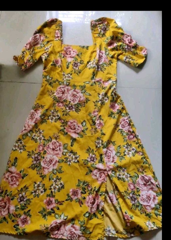 Yellow Floral Print Dress