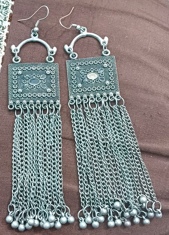 Silver Oxidised Heavy Earrings