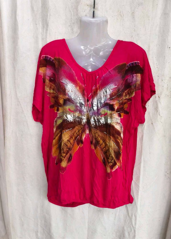 V-Neck Butterfly Print Top