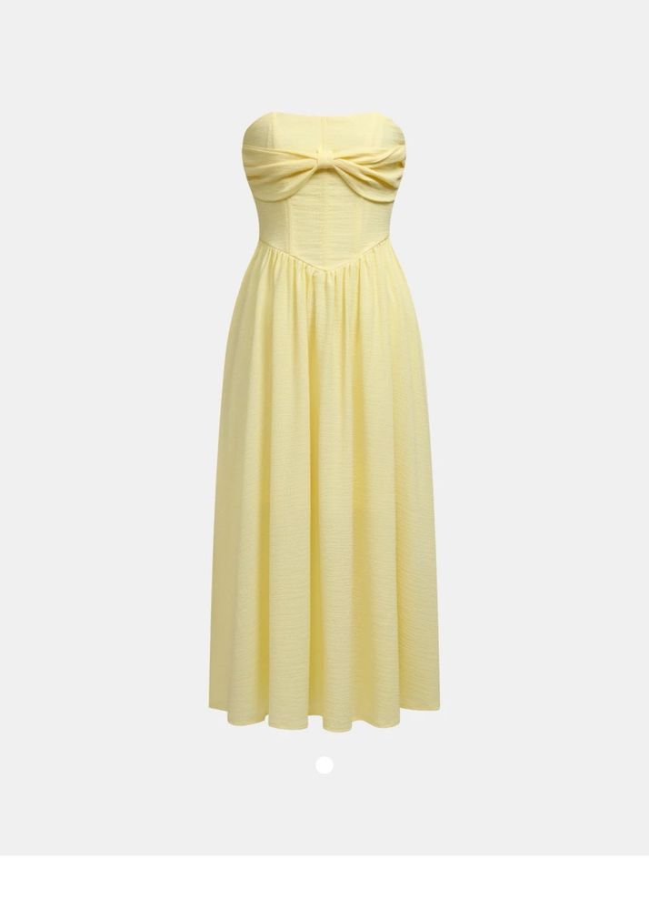 Savana Chic Strapless Yellow Midi Dress