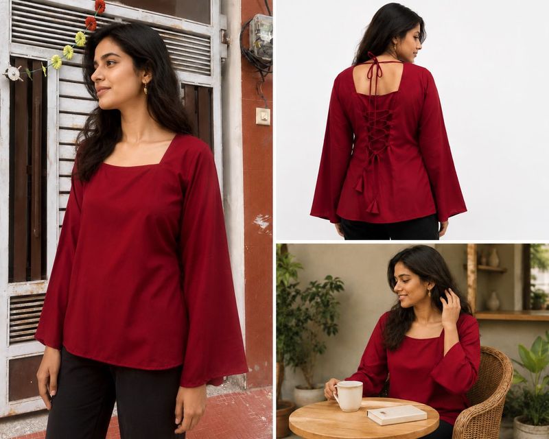 Maroon Kurta Top with Lace-Up Back