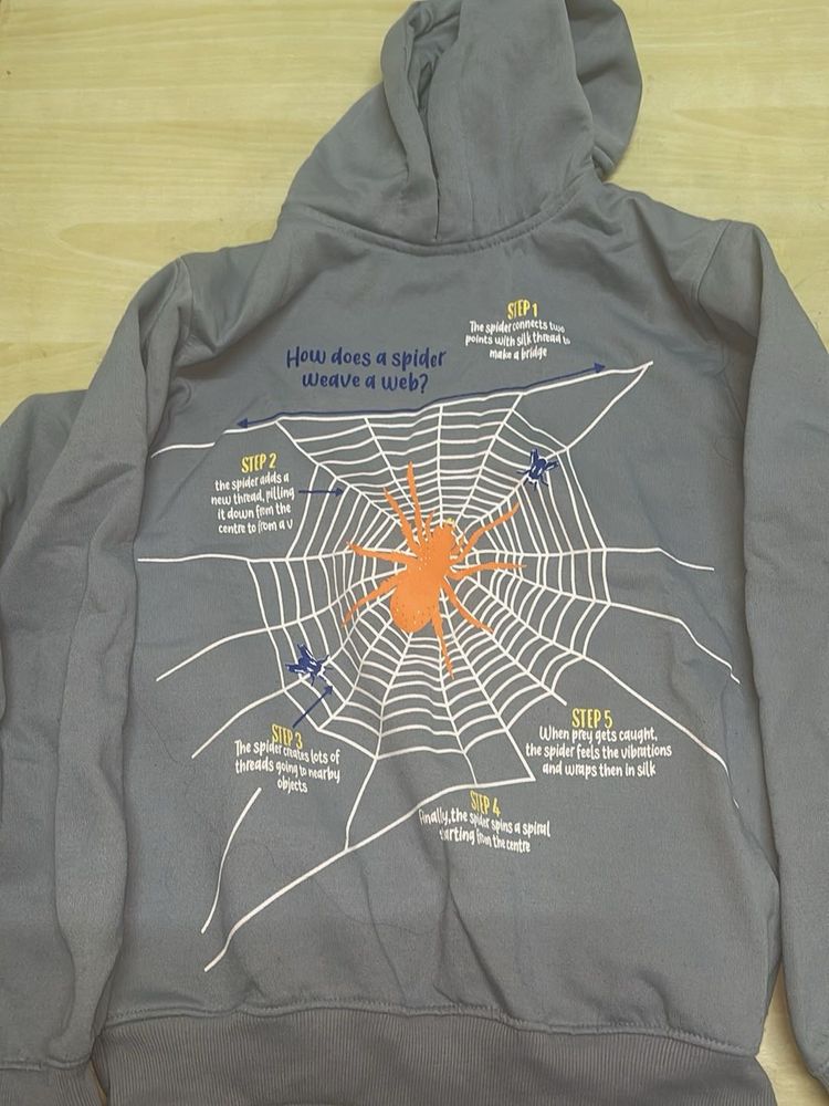 S size Grey Spider Web Hoodie