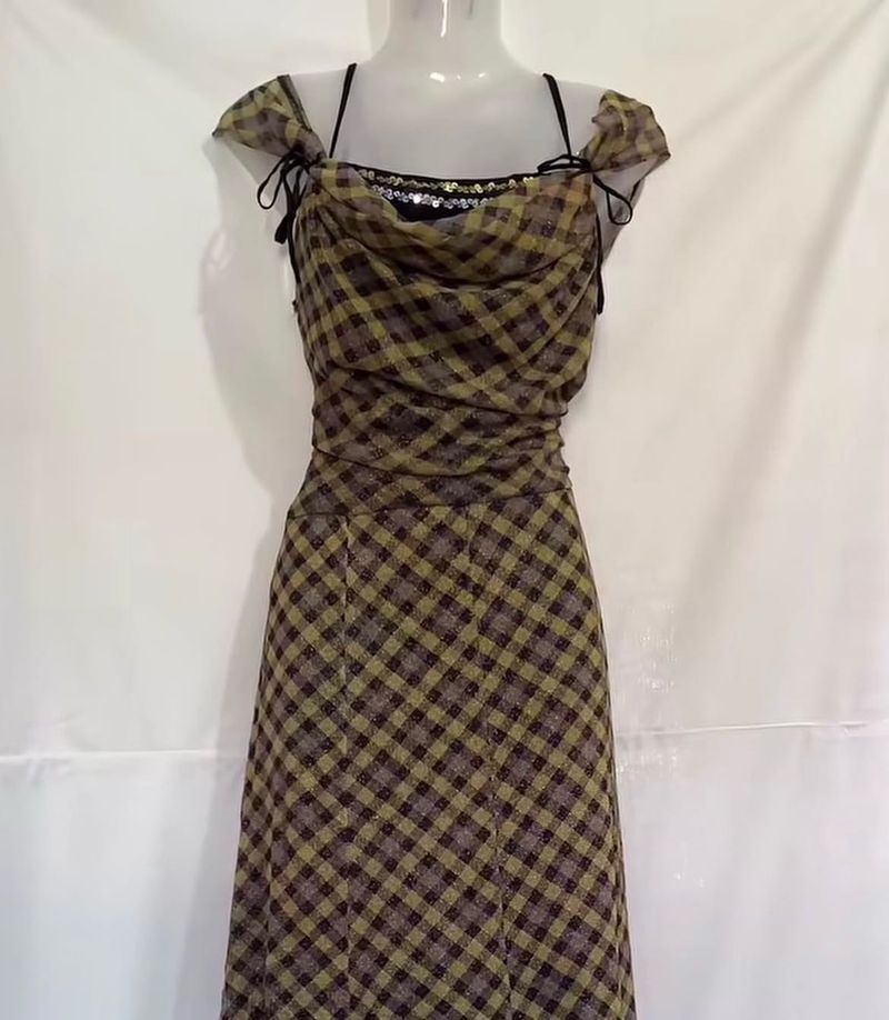 y2kChic Plaid Draped Neckline Dress