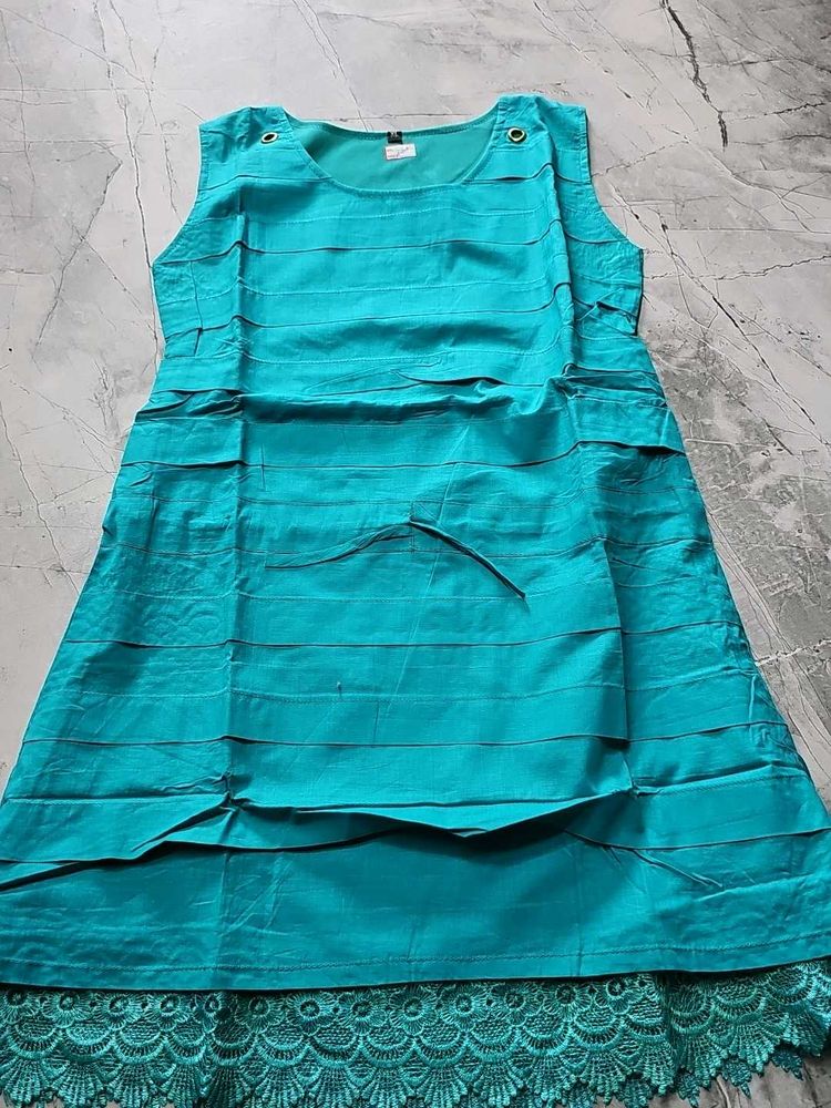 Teal Tiered Knee-Length Dress
