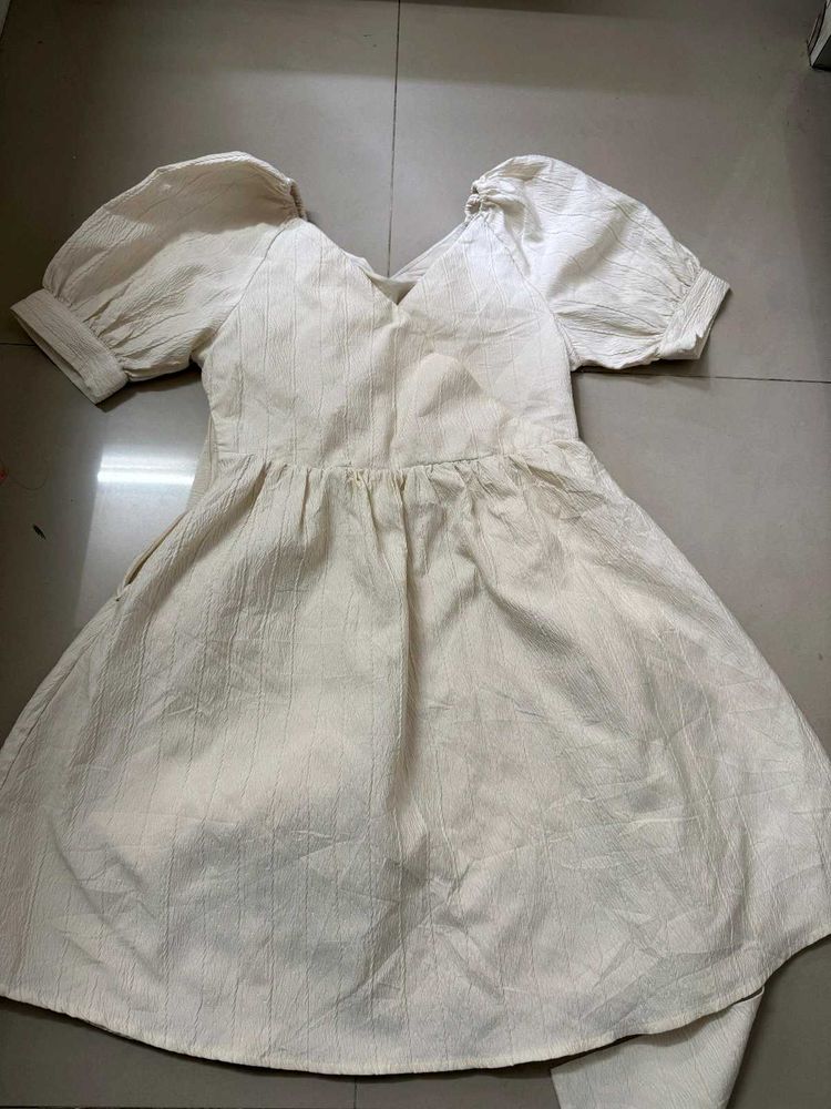 Cream Puff Sleeve Mini Dress