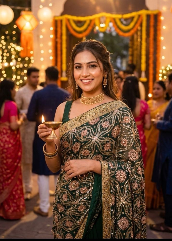 Stunning Emerald Green Embroidered Saree