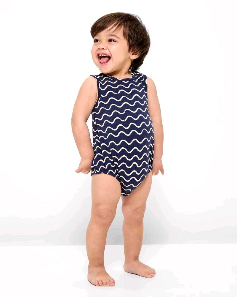 Cute Navy Wave Baby Romper