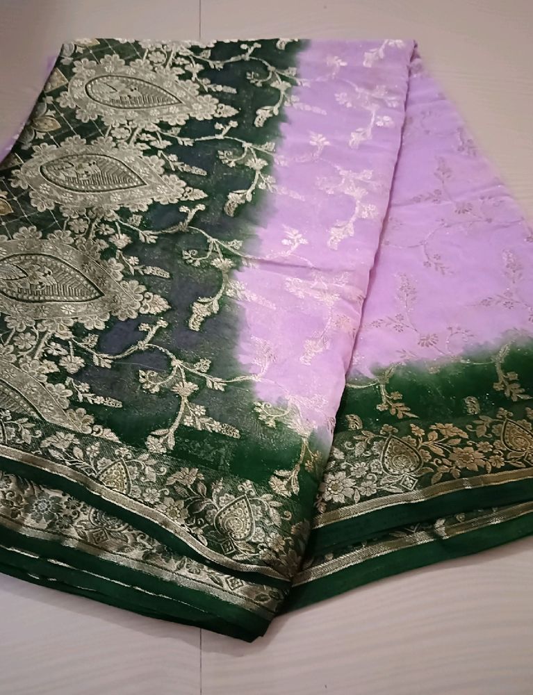 Pink Chiffon Zari Saree