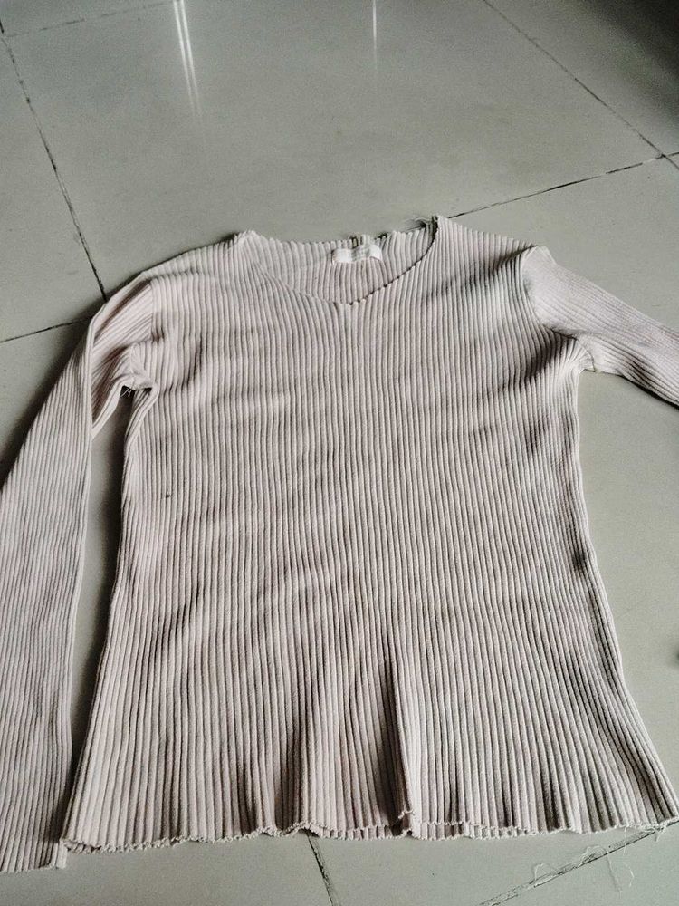 Ribbed V-Neck Long Sleeve koreanTop