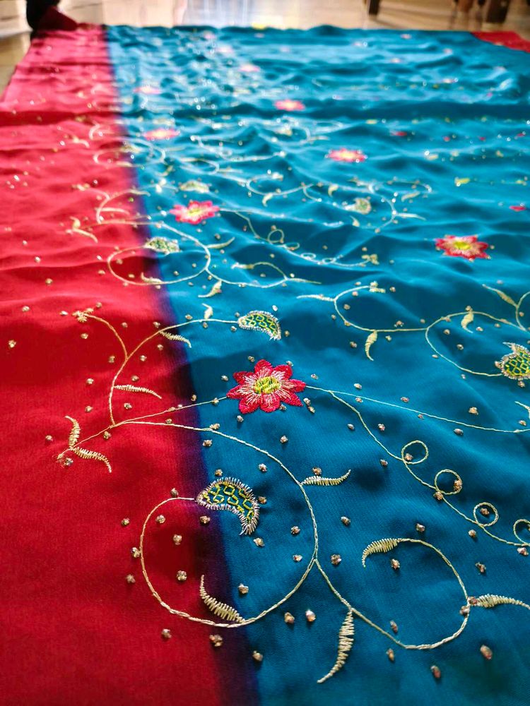 multi embroidered saree  with glitter