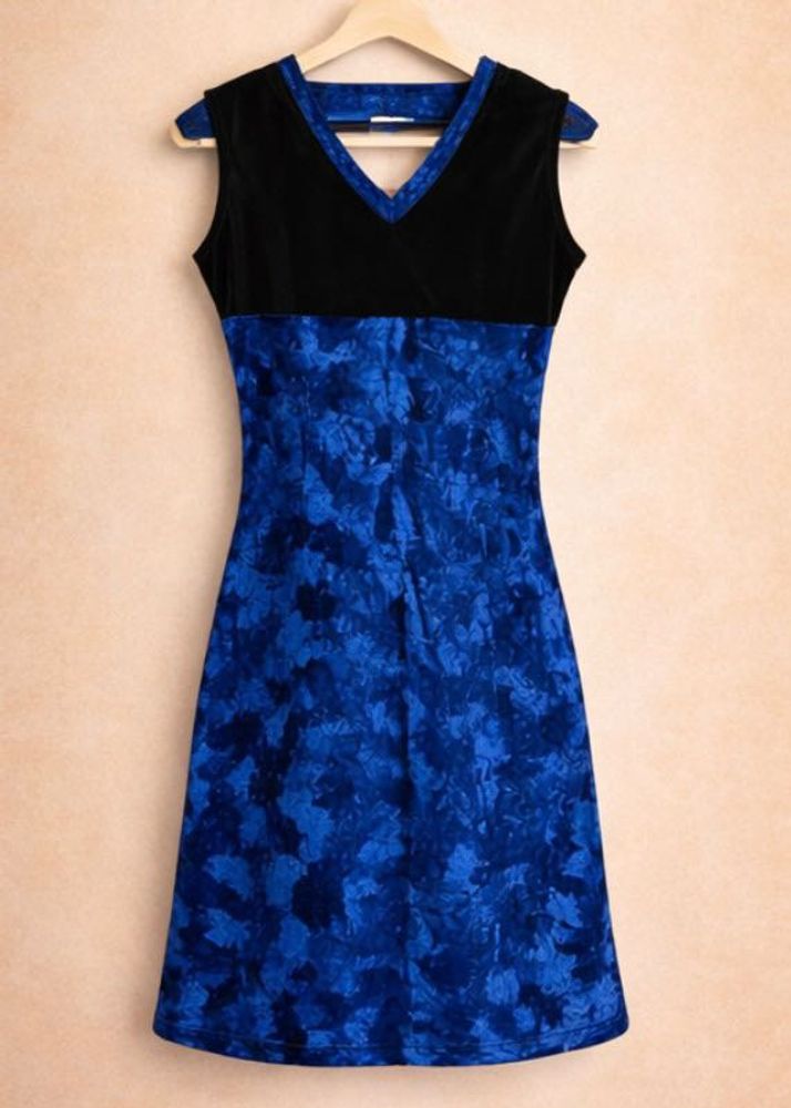 Vibrant Blue &amp; Black Sleeveless V-Neck Dress
