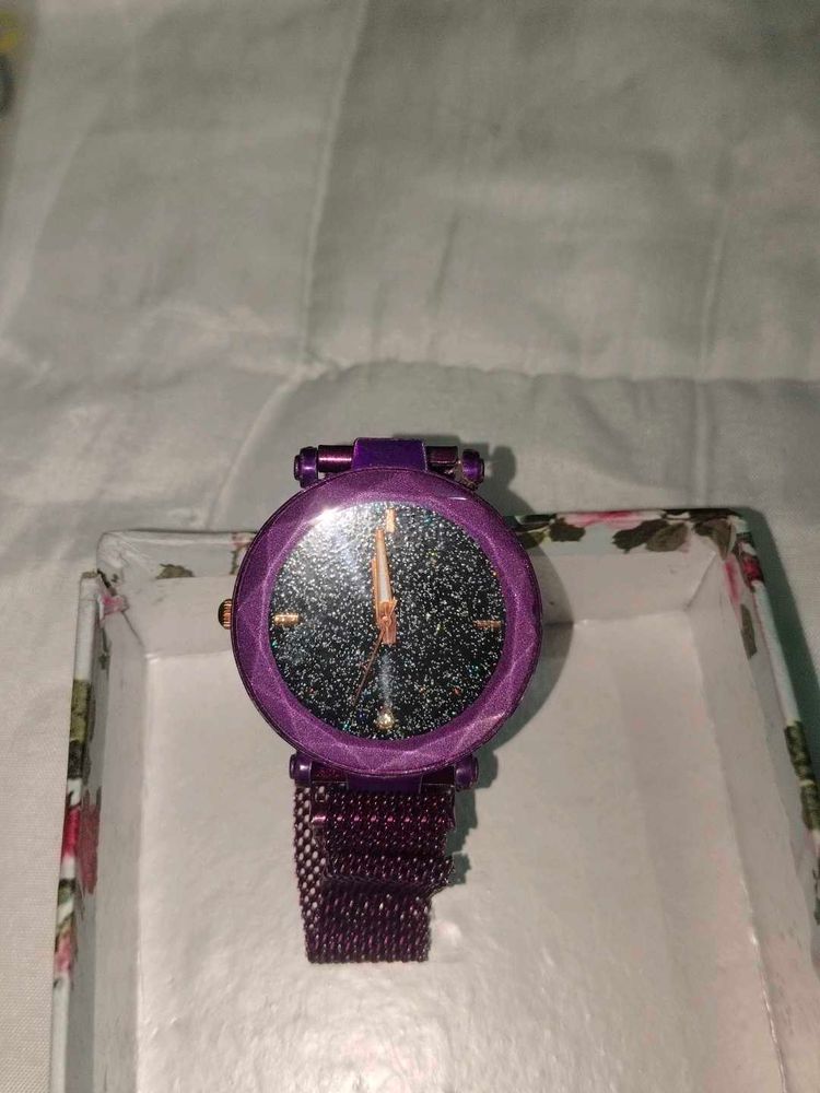 Sparkling Purple Magnetic Watch