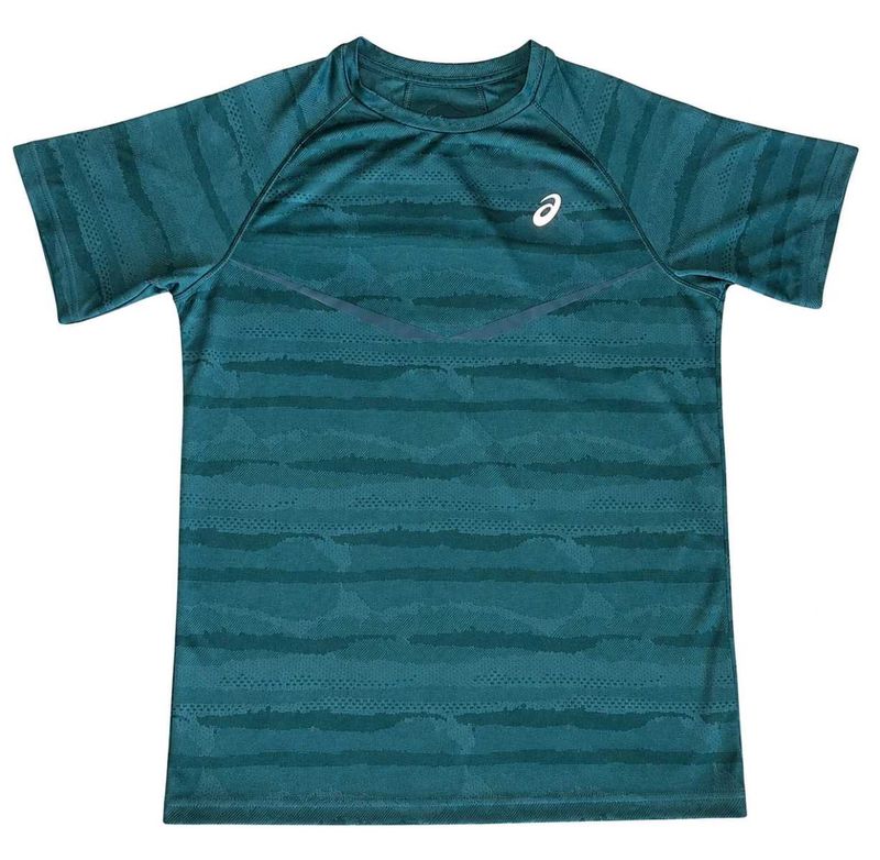 Asics Men's Teal Striped T-Shirt
