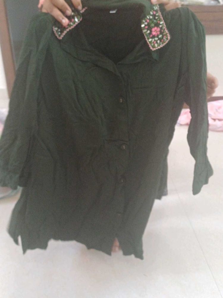 Embellished Dark Green Ethnic Blouse