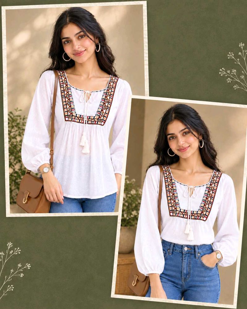 🤍 Boho Embroidered Milky White Top