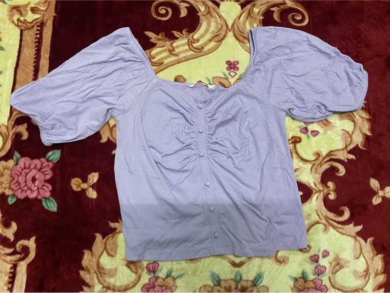 Lavender Puff Sleeve Ruched Top