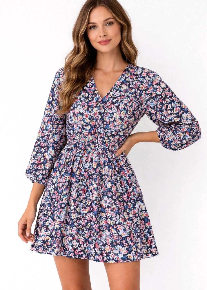 Floral Print V-Neck Mini Dress