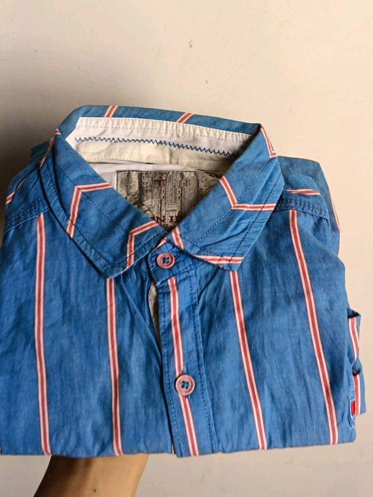 Men's Blue Striped Casual Shirt
