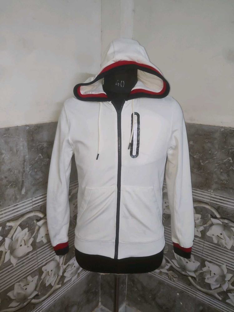 Men's White Zip-Up Hoodie