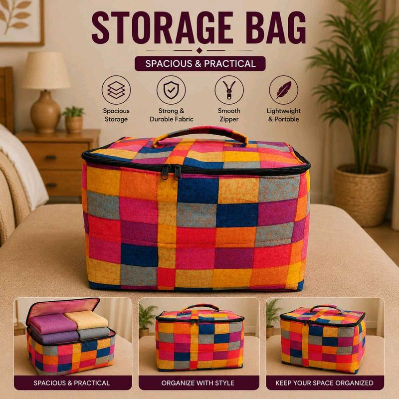 🇳🇿💫🎀Vibrant Patchwork Storage Bag