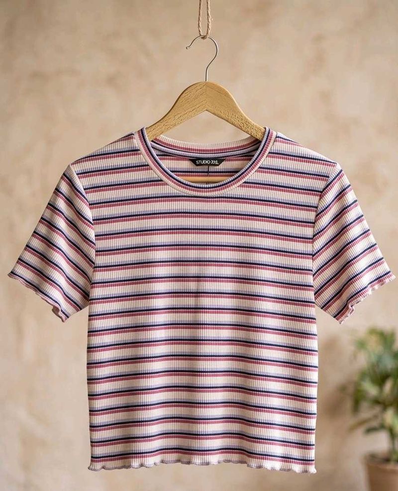 Striped Lettuce Hem T-Shirt